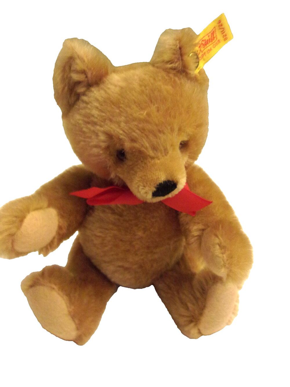 Steiff Bear 0211/26 WoolJointed Red Bow EarTag 1980's West Germany Tan